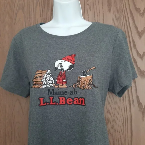 L.L. Bean x Peanuts Womens Gray Snoopy Maine-ah T-Shirt Large Outdoor Lodging - Picture 2 of 6